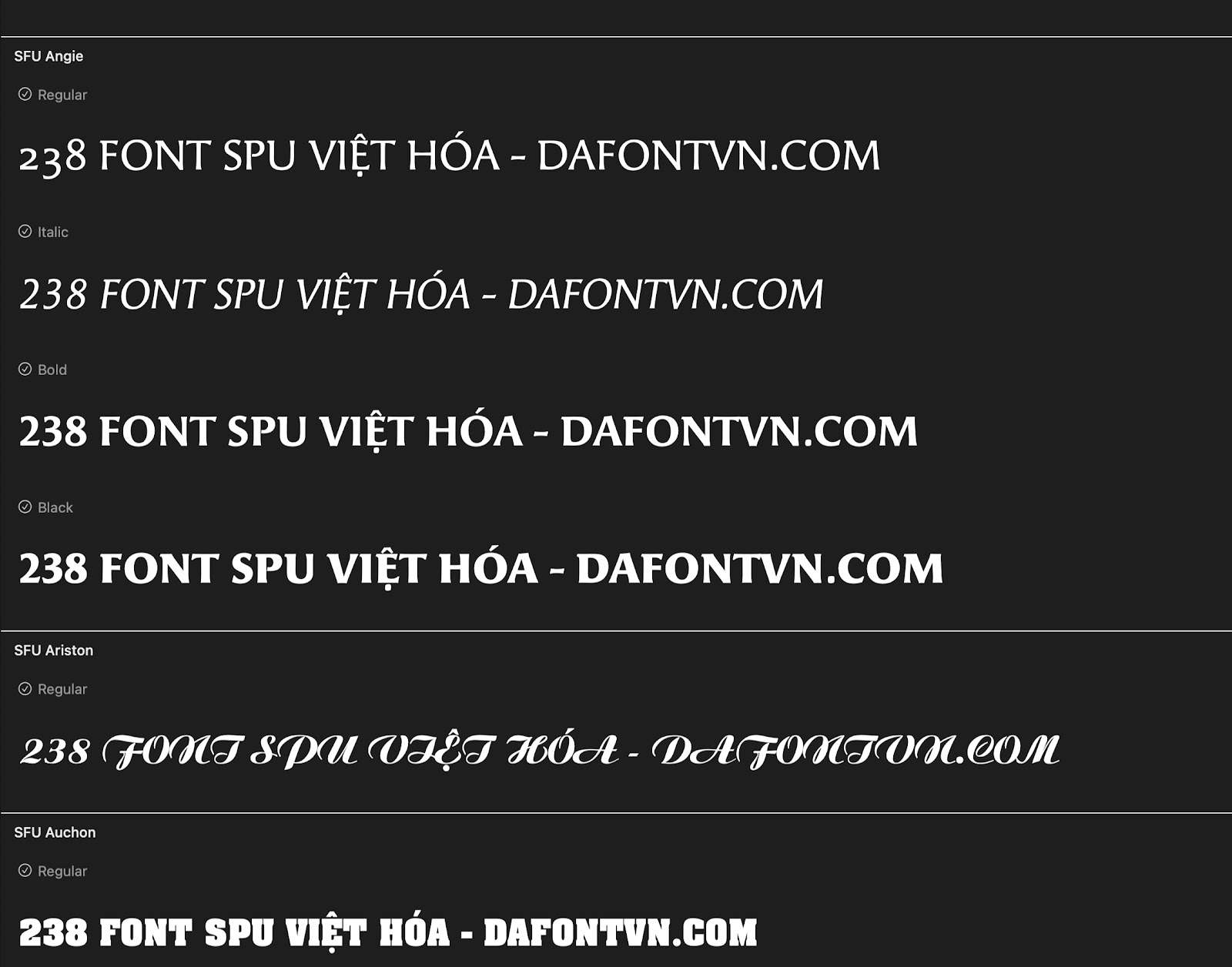 Font SFU Việt hóa đầy đủ 238 font preview 2
