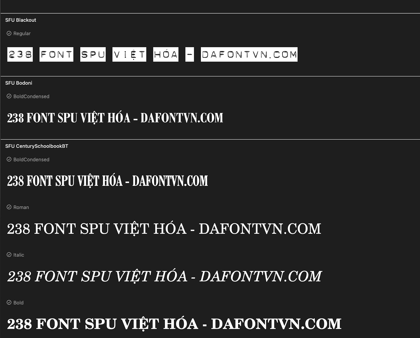 Font SFU Việt hóa đầy đủ 238 font preview 3