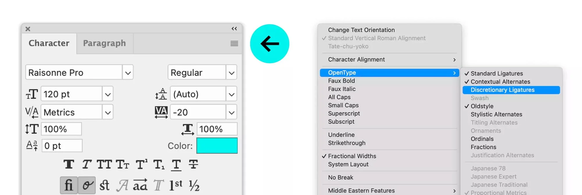Cách sử dụng tính năng OpenType trên Photoshop