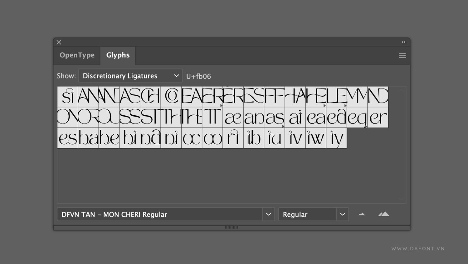 Cách sử dụng Font Ligatures trong Photoshop, Illustrator 7 Bảng Glyphs trong Illustrator