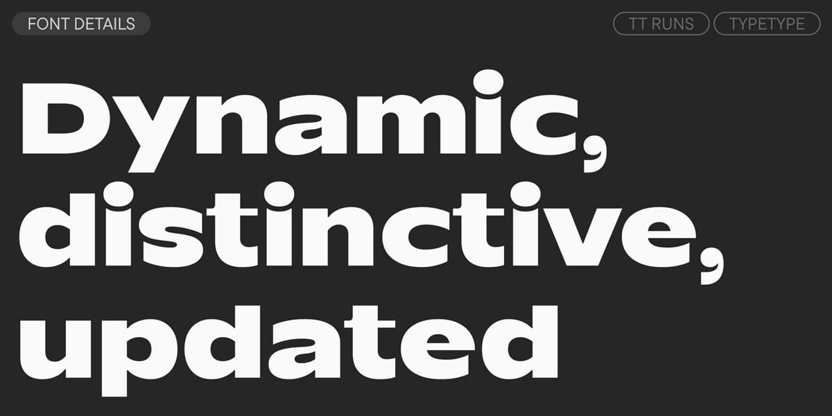 TT Runs Font Family Specimen TT Runs - chữ dáng rộng, cảm giác chuyển động mạnh cho poster thể thao